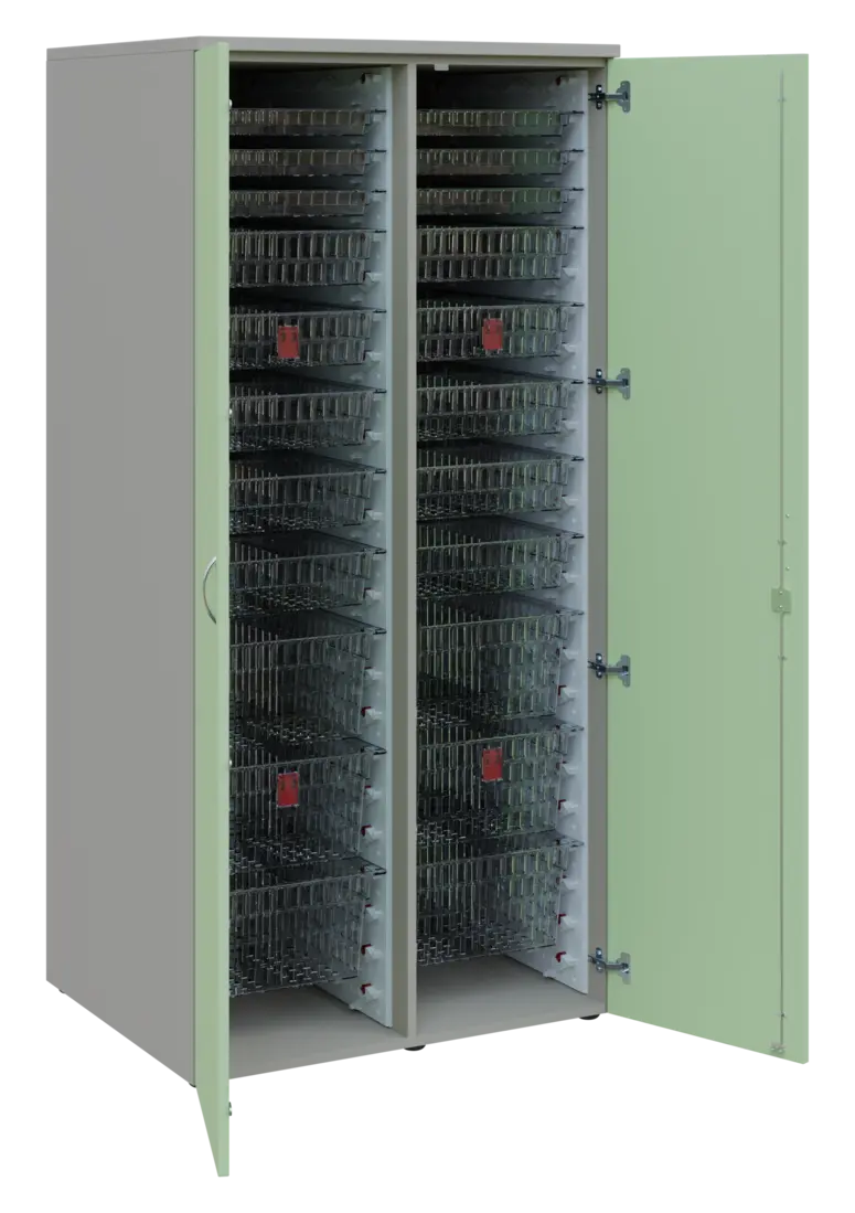 EUROMEDICA D - 90 TRANSPARENT skříň léková boxová, 2-dveřová, 1950x900x735, korpus šedý, dvířka šedo